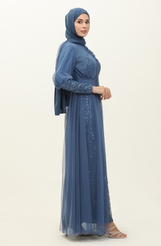 Robe de Soirée à Paillettes 5346-25 İndigo Foncé 5346-25