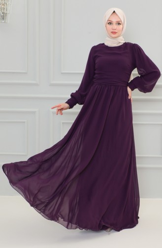 Pleat Detailed Evening Dress 5627-01 Purple 5627-01