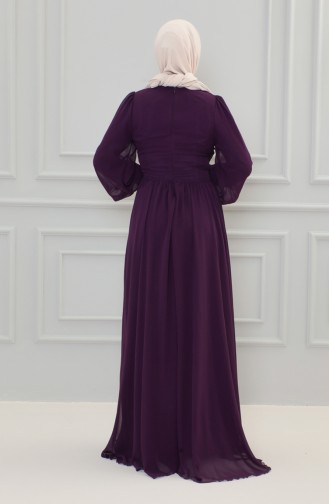 Pleat Detailed Evening Dress 5627-01 Purple 5627-01