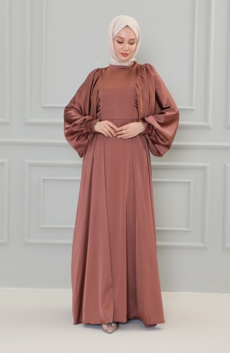 Satin Abendkleid mit Ballonärmeln 6020A-01 Rose 6020A-01