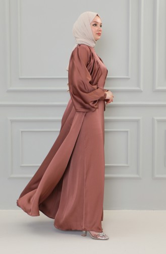 Satin Abendkleid mit Ballonärmeln 6020A-01 Rose 6020A-01