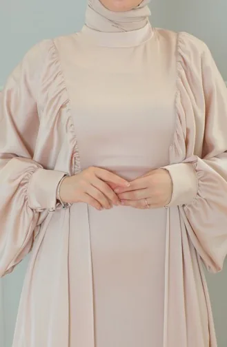Satin Abendkleid mit Ballonärmeln 6020A-02 Beige 6020A-02