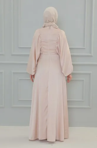 Satin Abendkleid mit Ballonärmeln 6020A-02 Beige 6020A-02