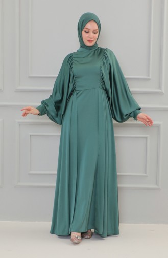 Satin Abendkleid mit Ballonärmeln 6020A-03 Petrol 6020A-03