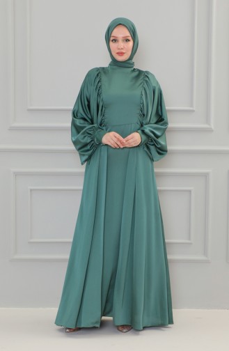 Satin Abendkleid mit Ballonärmeln 6020A-03 Petrol 6020A-03