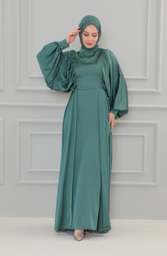 Satin Abendkleid mit Ballonärmeln 6020A-03 Petrol 6020A-03