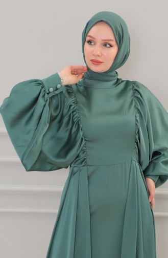 Satin Abendkleid mit Ballonärmeln 6020A-03 Petrol 6020A-03
