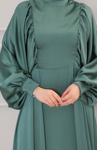 Satin Abendkleid mit Ballonärmeln 6020A-03 Petrol 6020A-03