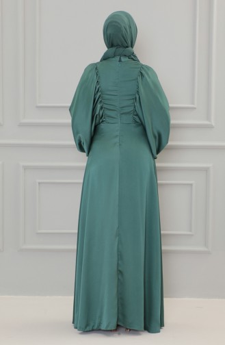 Satin Abendkleid mit Ballonärmeln 6020A-03 Petrol 6020A-03