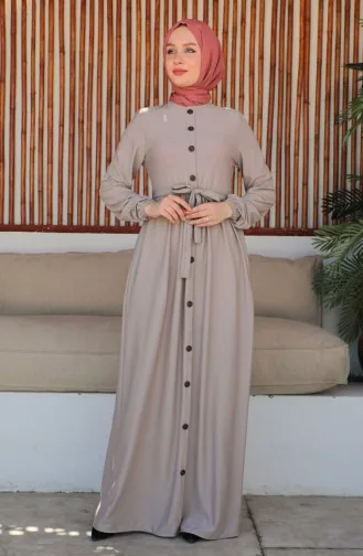Geknöpftes Kleid mit Gürtel 7878-01 Nerz 7878-01