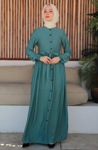 Button Detailed Belted Dress 7878-02 Green 7878-02
