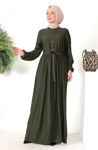 Kleid mit Knopfleiste und Gürtel 7878-03 Khaki 7878-03