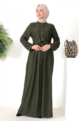 Kleid mit Knopfleiste und Gürtel 7878-03 Khaki 7878-03