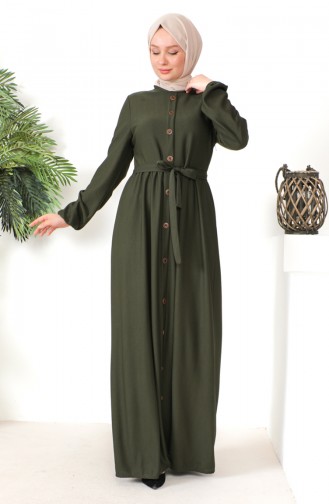 Kleid mit Knopfleiste und Gürtel 7878-03 Khaki 7878-03