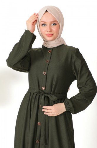 Kleid mit Knopfleiste und Gürtel 7878-03 Khaki 7878-03