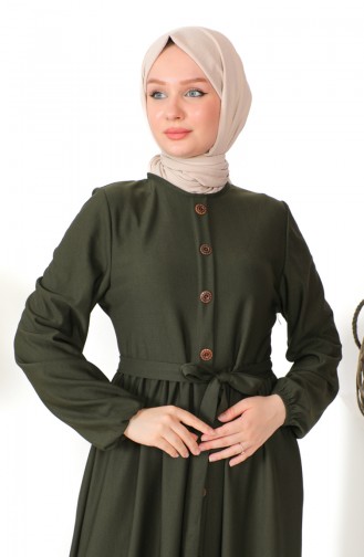 Kleid mit Knopfleiste und Gürtel 7878-03 Khaki 7878-03