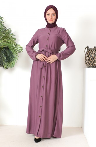 Button Detailed Belted Dress 7878-05 Lilac 7878-05