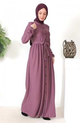 Button Detailed Belted Dress 7878-05 Lilac 7878-05