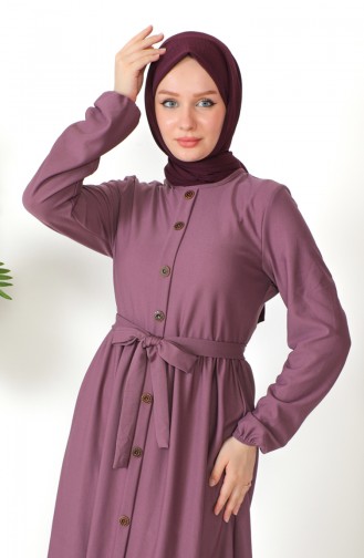 Button Detailed Belted Dress 7878-05 Lilac 7878-05