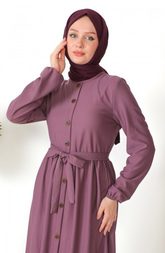 Button Detailed Belted Dress 7878-05 Lilac 7878-05