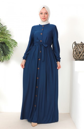 Button Detailed Belted Dress 7878-06 İndigo 7878-06