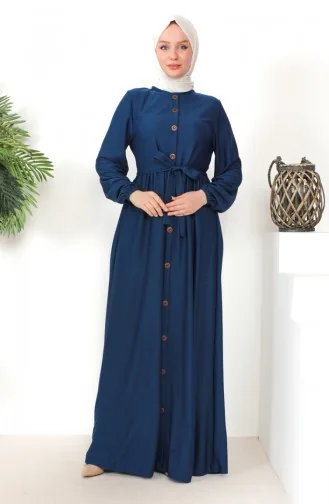 Button Detailed Belted Dress 7878-06 Indigo 7878-06