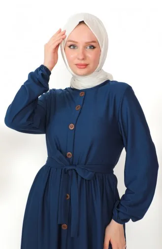 Button Detailed Belted Dress 7878-06 Indigo 7878-06