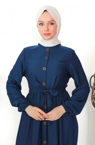 Button Detailed Belted Dress 7878-06 Indigo 7878-06