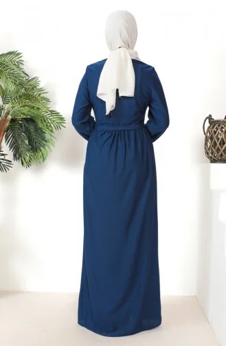 Button Detailed Belted Dress 7878-06 Indigo 7878-06