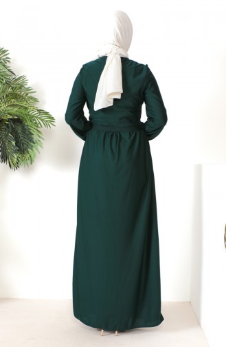 Button Detailed Belted Dress 7878-07 Emerald Green 7878-07