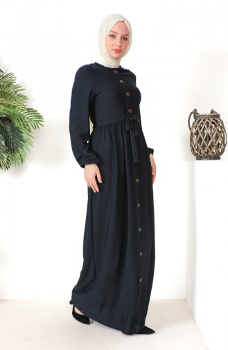 Button Detailed Belted Dress 7878-08 Navy Blue 7878-08