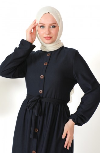 Button Detailed Belted Dress 7878-08 Navy Blue 7878-08