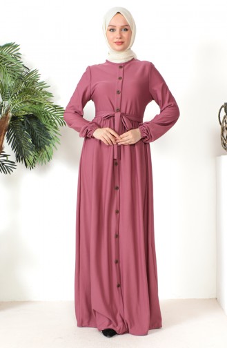 Button Detailed Belted Dress 7878-10 Dusty Rose 7878-10