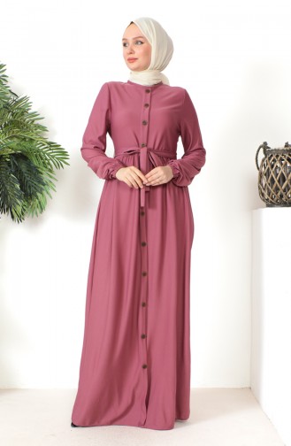 Button Detailed Belted Dress 7878-10 Dusty Rose 7878-10