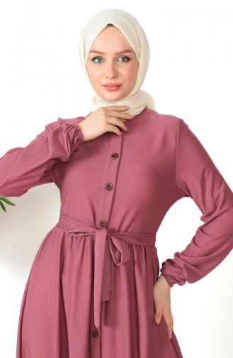 Button Detailed Belted Dress 7878-10 Dusty Rose 7878-10