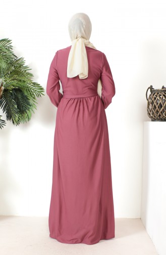 Button Detailed Belted Dress 7878-10 Dusty Rose 7878-10