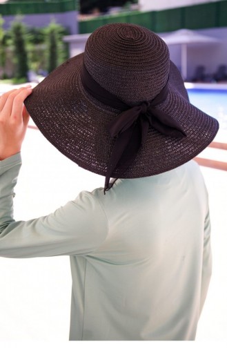 Black Wide Straw Hat With Bow 1423218 1423218 Siyah