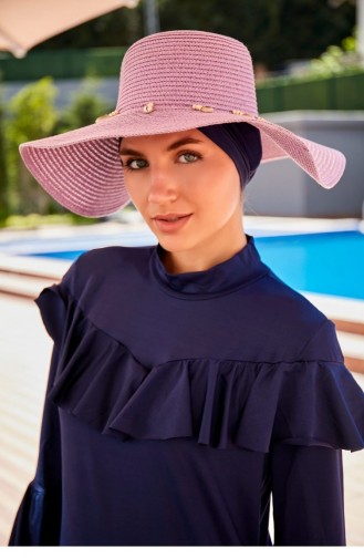 Chapeau De Paille Large Lilas Coquillage 142321 142321 Lila