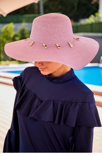 قبعة قش واسعة باللون ليلك صدفي 142321 142321 Lila