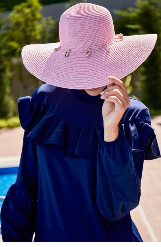 قبعة قش واسعة باللون الوردي صدفي 142321 142321 Pembe