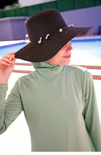 Deniz Kabuğu Siyah Geniş Hasır Şapka 142321