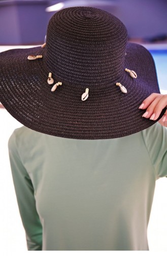 Seashell Black Wide Straw Hat 142321 142321 Siyah