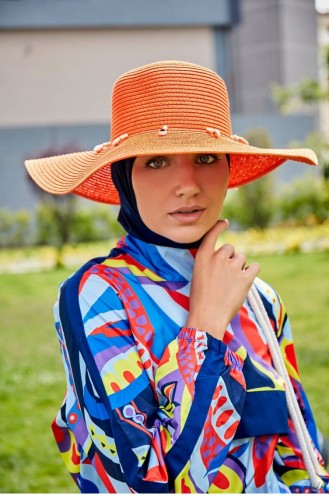 Seashell Orange Wide Straw Hat 142321 142321 Turuncu