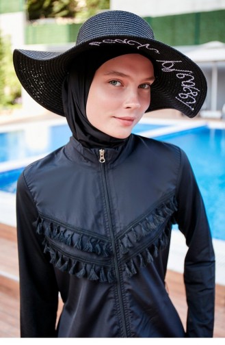 Written Black Straw Flared Hat 142329 142329 Siyah