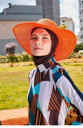 Orange Wide Straw Hat 14232 14232 Turuncu