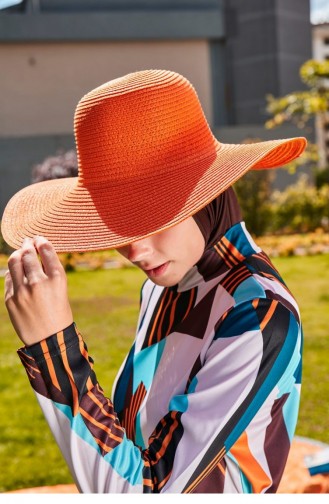 Orange Wide Straw Hat 14232 14232 Turuncu