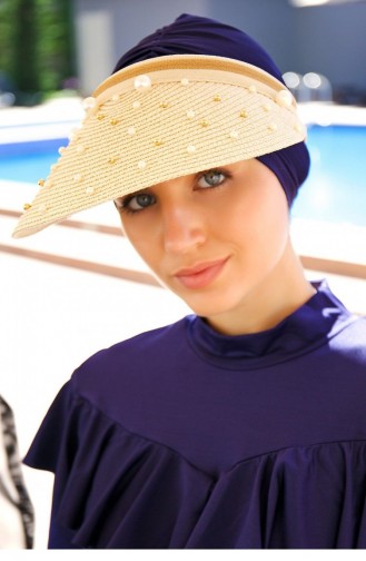 Beige Visor Hat With Pearls 143981 143981 Bej