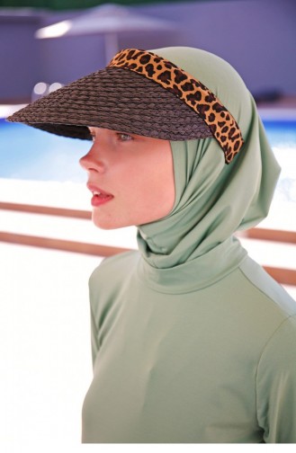 Black Visor Hat With Leopard Stripe 14401 14401 Siyah