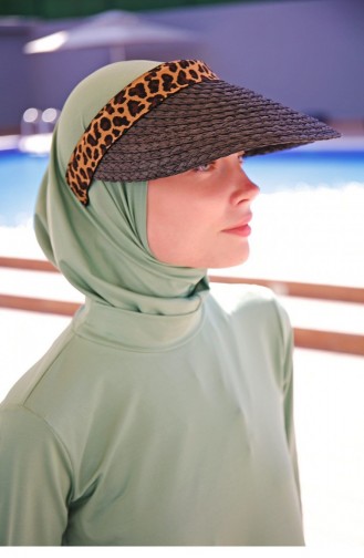 Black Visor Hat With Leopard Stripe 14401 14401 Siyah