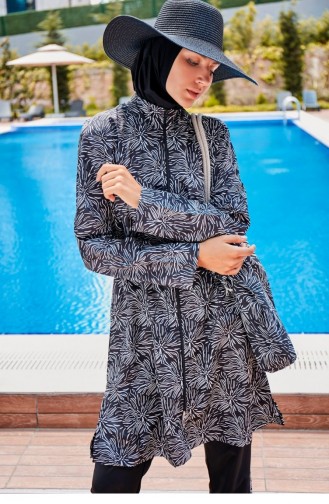 Gemusterter Vollständig Bedeckter Hijab-Badeanzug R2305 2305